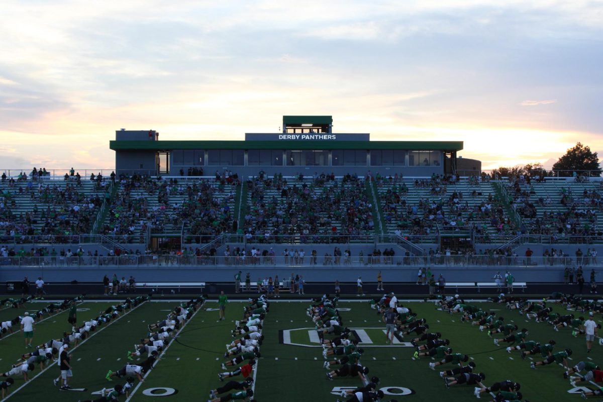 The sun sets over the Panther Stadium.