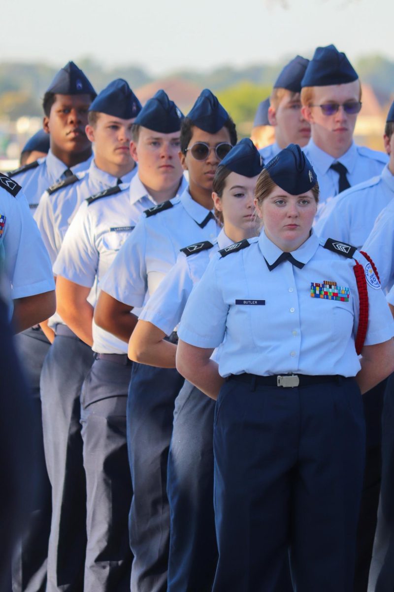 AFJROTC Cadet Junior Maggie Butler stands in the front of the line. 