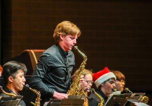 Senior Kendall Chance performs a solo for Jazz Band.