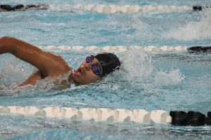 Junior Tariq Lavin swims the 200 Freestyle.