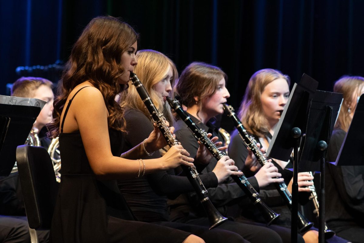 Clarinet section plays during the band concert