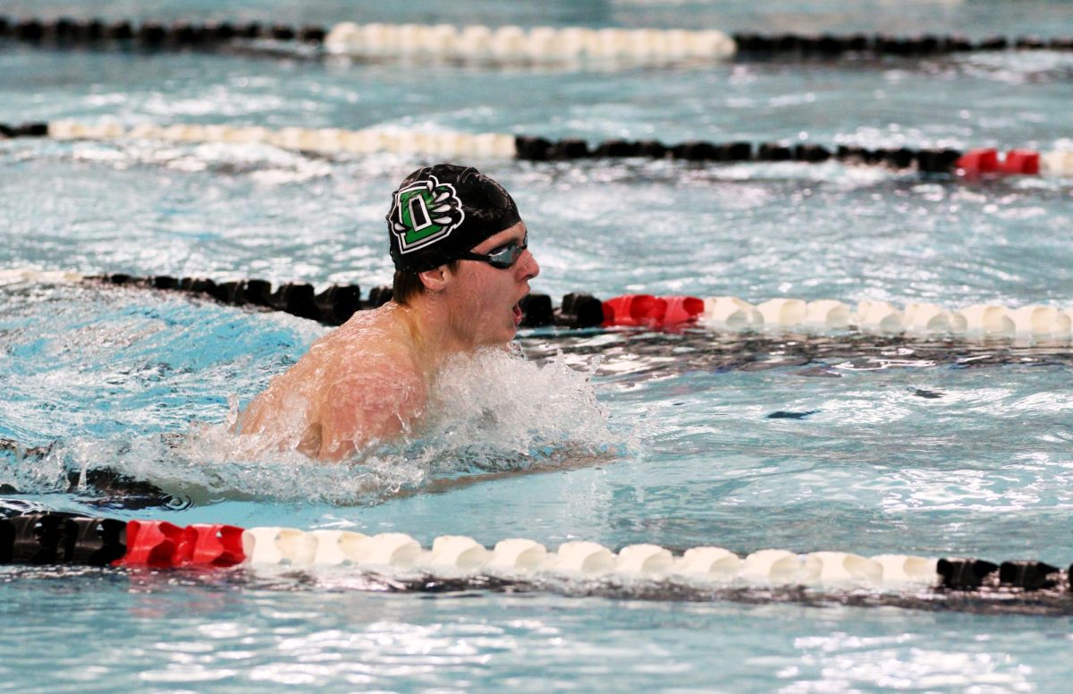 DHS varsity boys swim team competed against Campus, Maize, Maize South, Rose Hill, El Dorado, Southeast Saline, Independence, Junction City, and Great Bend at Campus High School. The team finished fourth overall, with Campus claiming first place.