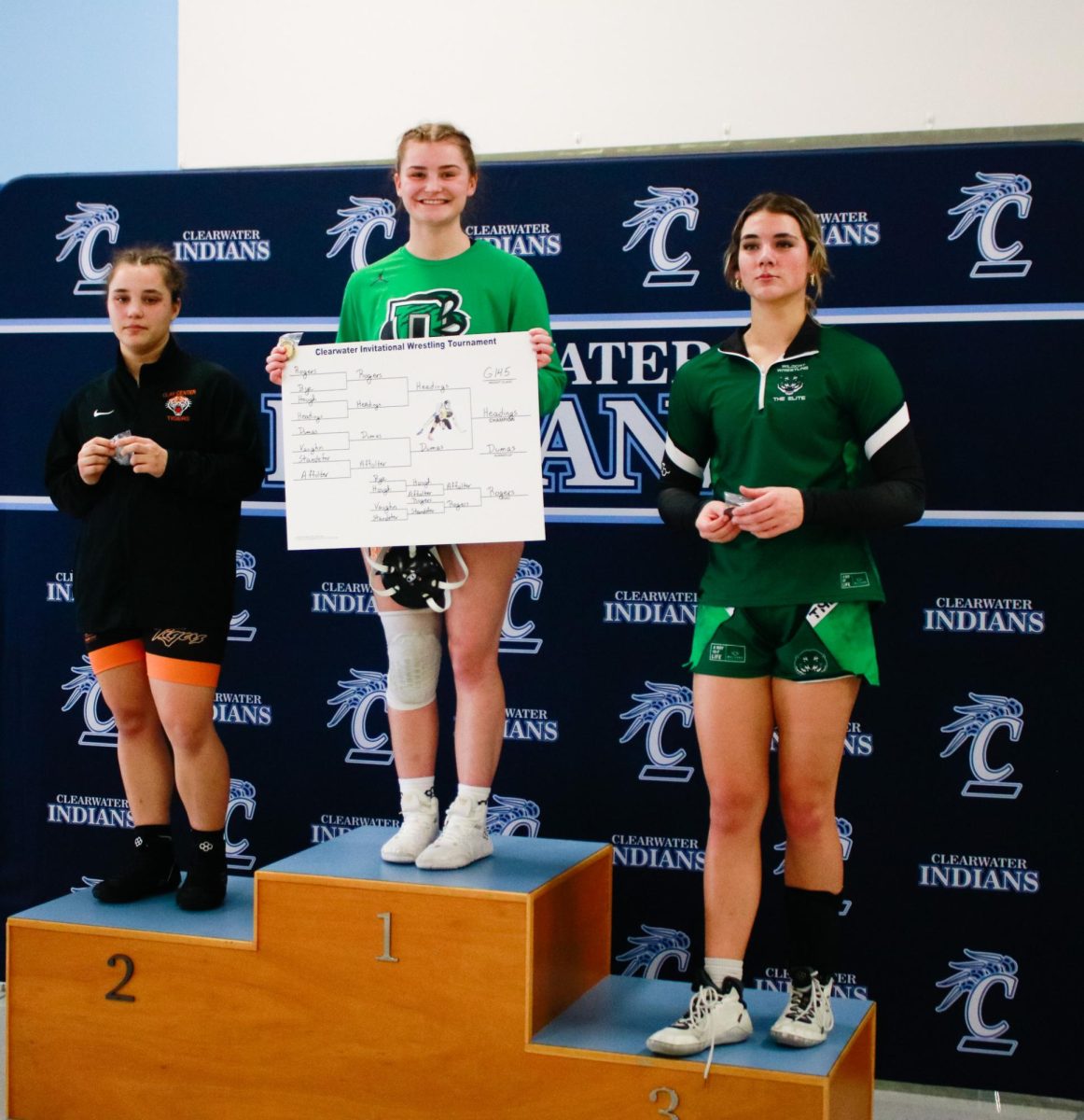 Senior Caylee Headings wins first place at 145.0 at Clearwater. (Photo by Ava Mbawuike)