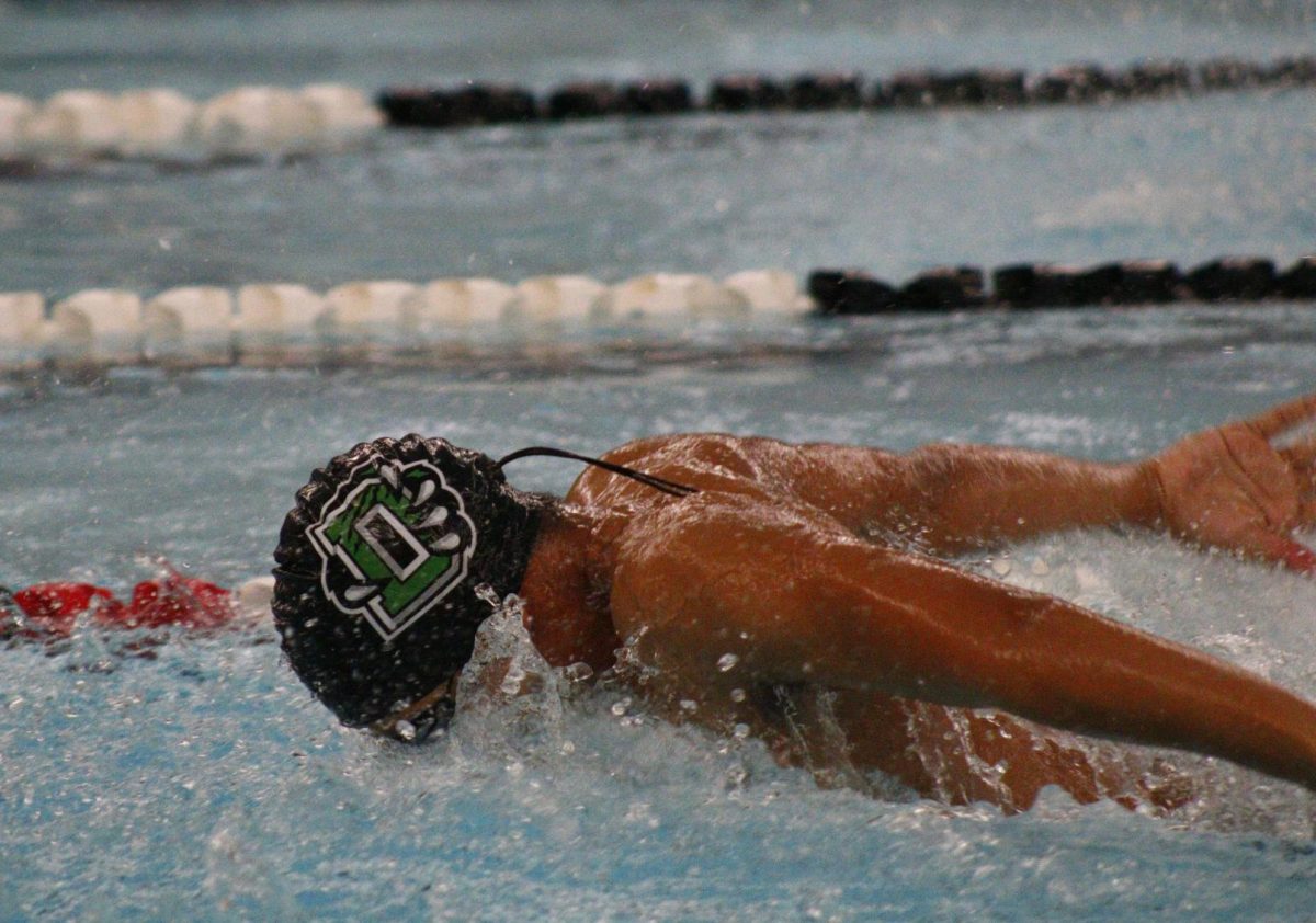 Junior Tariq Lavin swims butterfly.