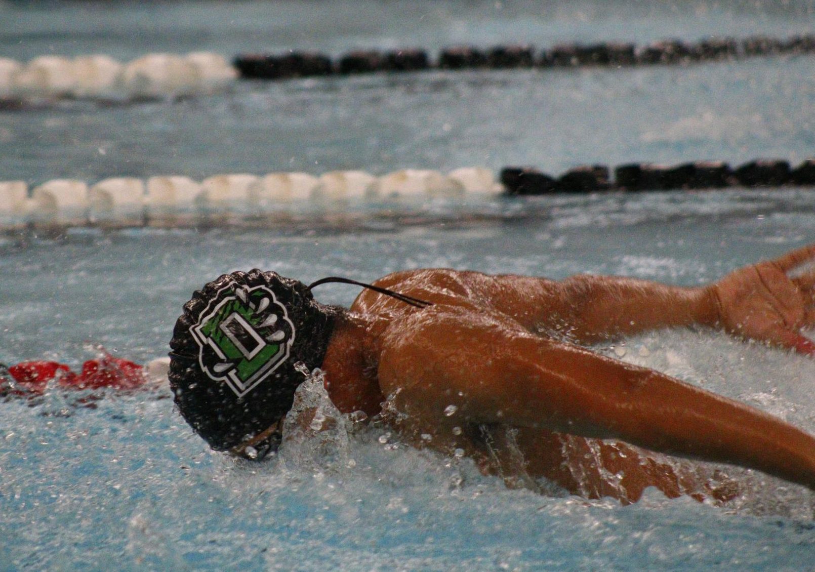 Junior Tariq Lavin swims butterfly.