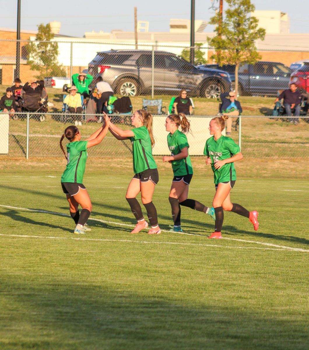 Derby girls varsity soccer plays against Goddard. Panthers end with a win of 8-0.