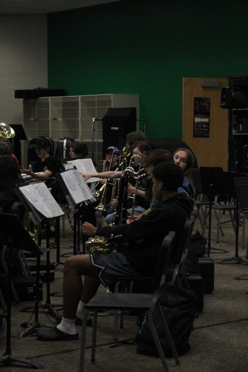 Students practice their instruments during class.