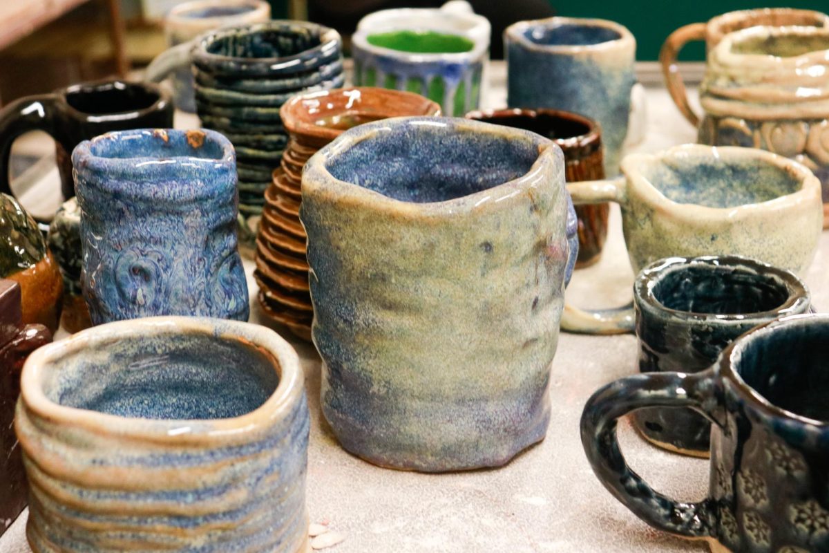 Clay pieces on the shelf. 
