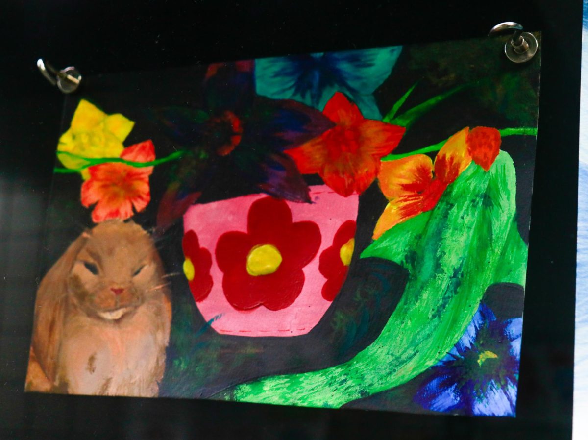A student's artwork that hangs in k-hall.