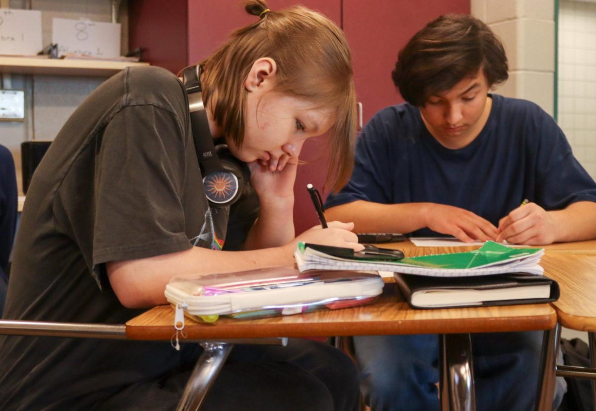 Student works on their assignments. 