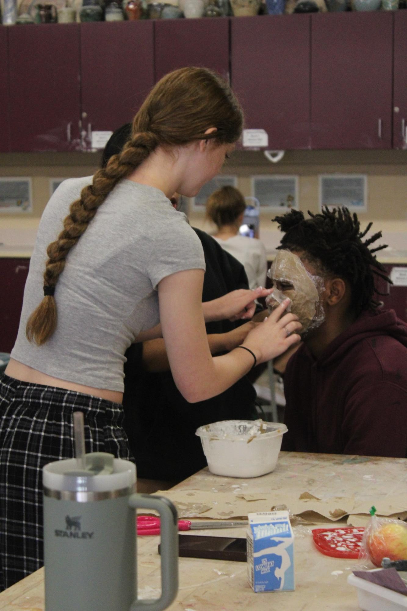 Paper mache mask in clay class (Photos by Bree Stuhlsatz)