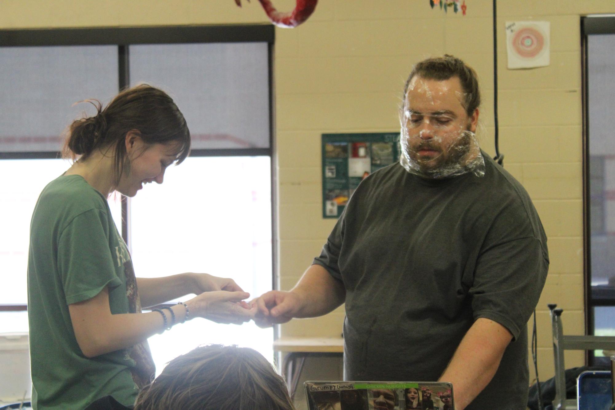 Paper mache mask in clay class (Photos by Bree Stuhlsatz)