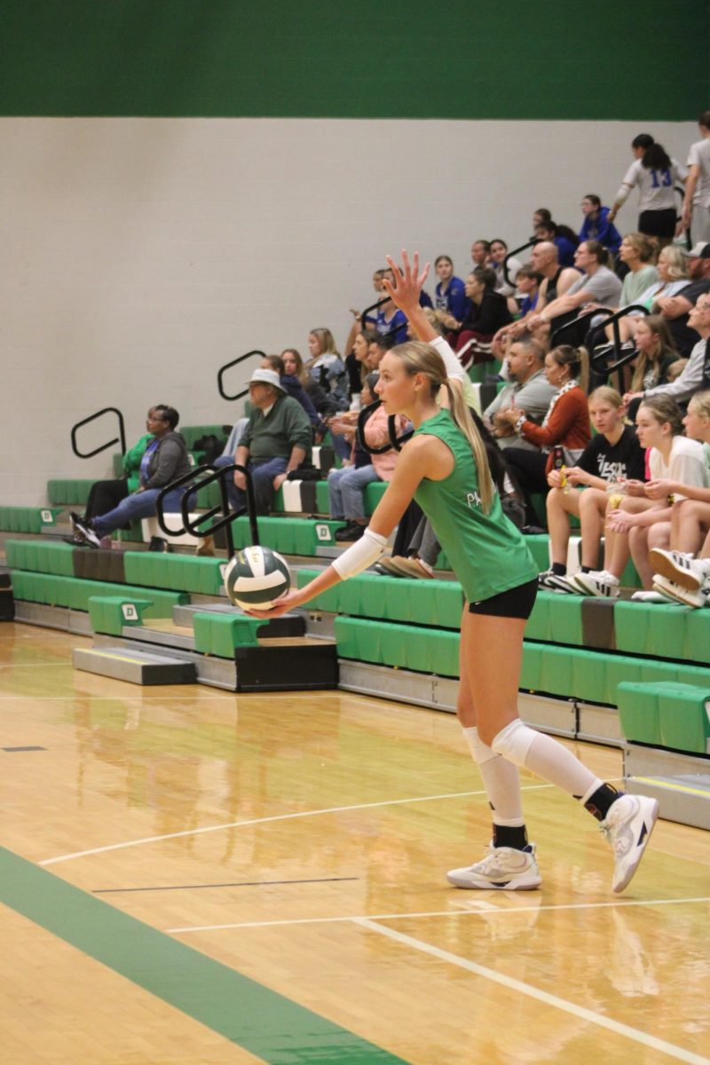 Sophomore Caityn Asmann gets ready to serve the ball.