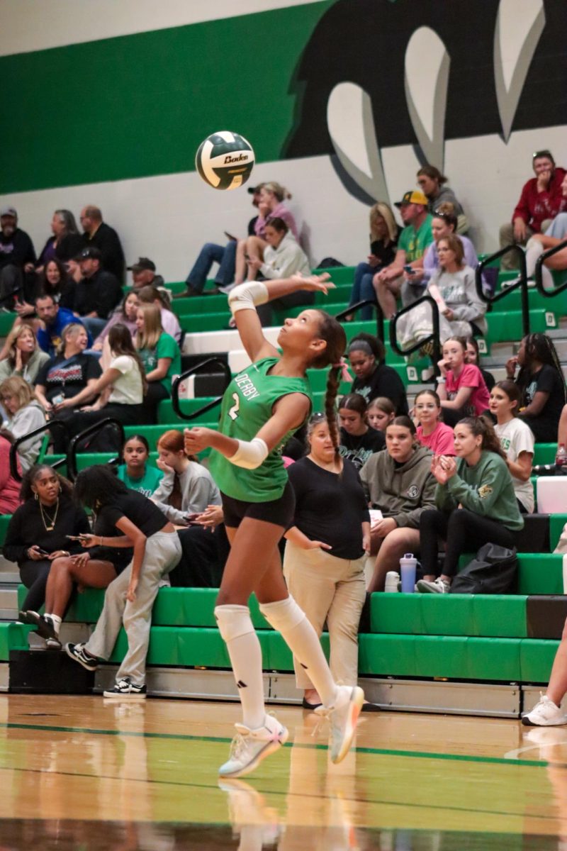 Sophomore Kiarra Bradt prepares to serve the ball. 