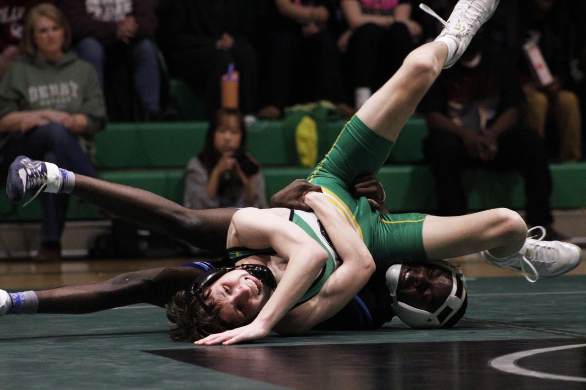 Two wrestlers in mid-air.