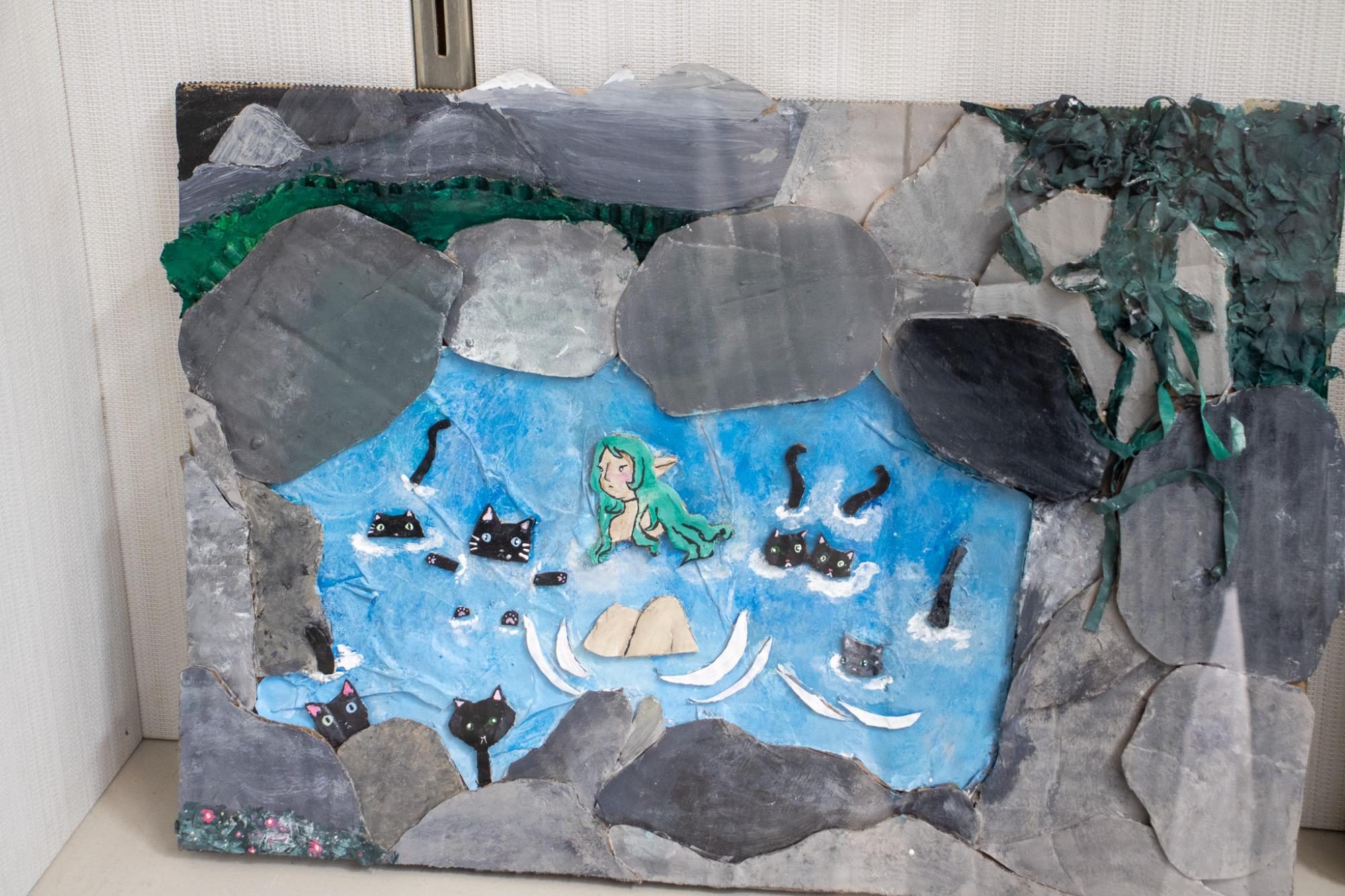 Art in K-Hall display case (Photos by Isaiah Gabriel)