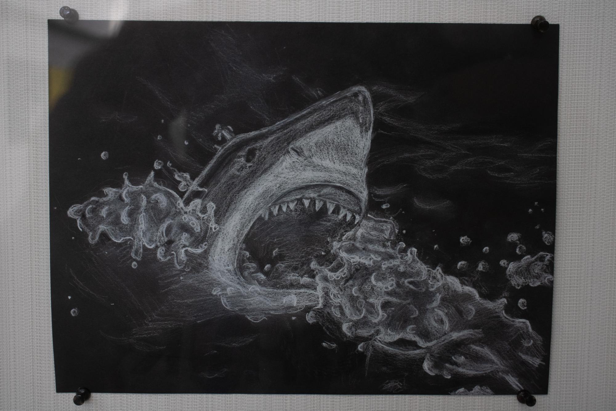 Art in K-Hall display case (Photos by Isaiah Gabriel)