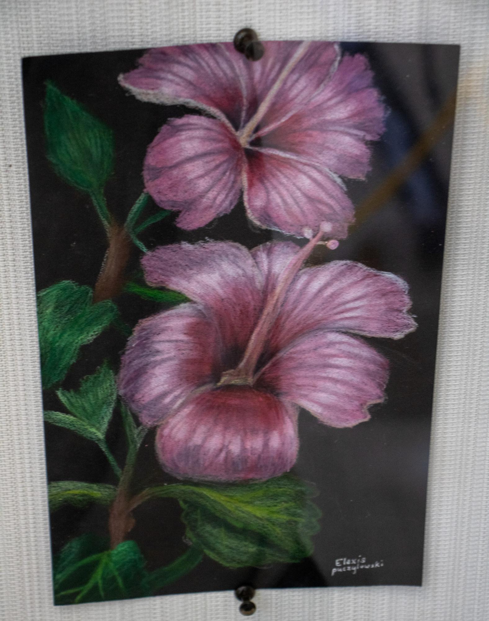 Art in K-Hall display case (Photos by Isaiah Gabriel)