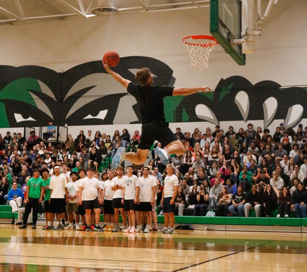 Staff dunking for the dunk contest.